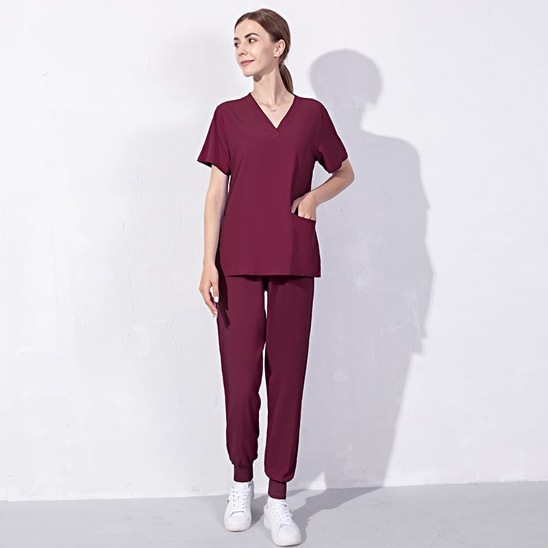 Set uniform medical pentru doctor/asistentă – Bluza cu decolteu în V și pantaloni, unisex, poliester/spandex evacuează umezeala