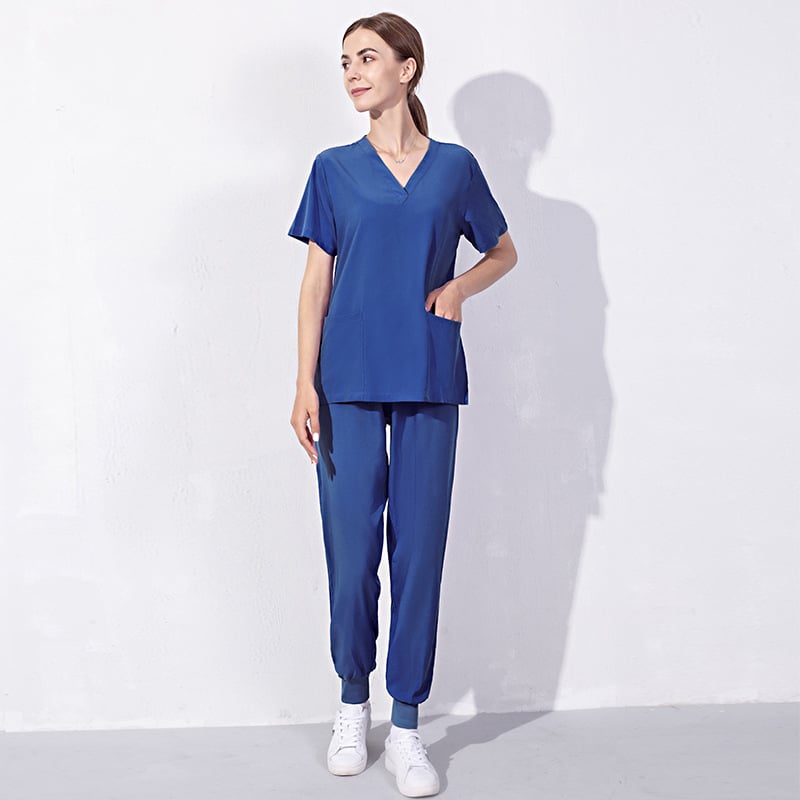 Set uniform medical pentru doctor/asistentă – Bluza cu decolteu în V și pantaloni, unisex, poliester/spandex evacuează umezeala