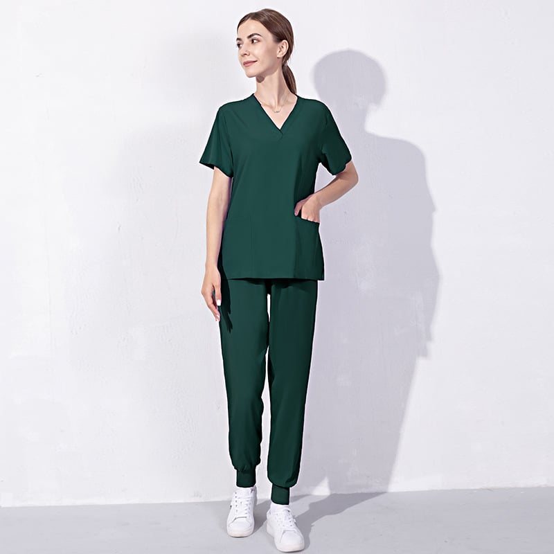 Set uniform medical pentru doctor/asistentă – Bluza cu decolteu în V și pantaloni, unisex, poliester/spandex evacuează umezeala