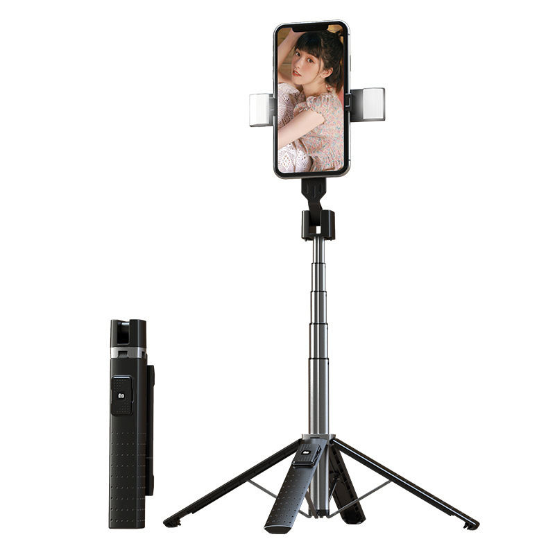 P05 Bluetooth selfie stick pentru telefon cu quadpod, aliaj ABS de aluminiu, telecomandă inclusă, iluminare de completare