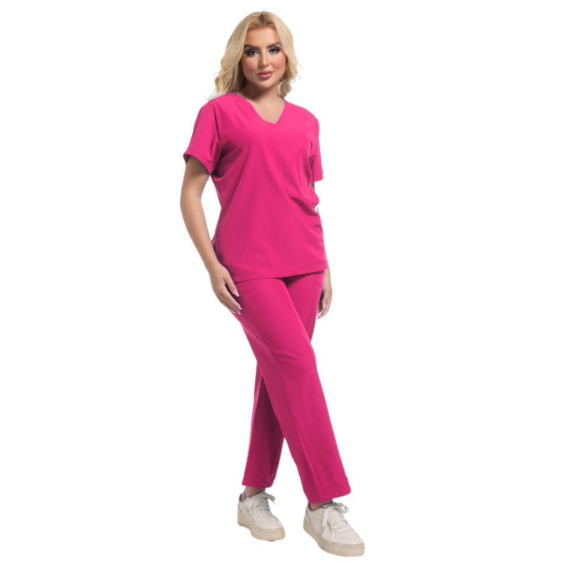 Set de scrubs medicale unisex, top cu decolteu în V și pantaloni, țesătură poliester-elastan care evacuează umezeala
