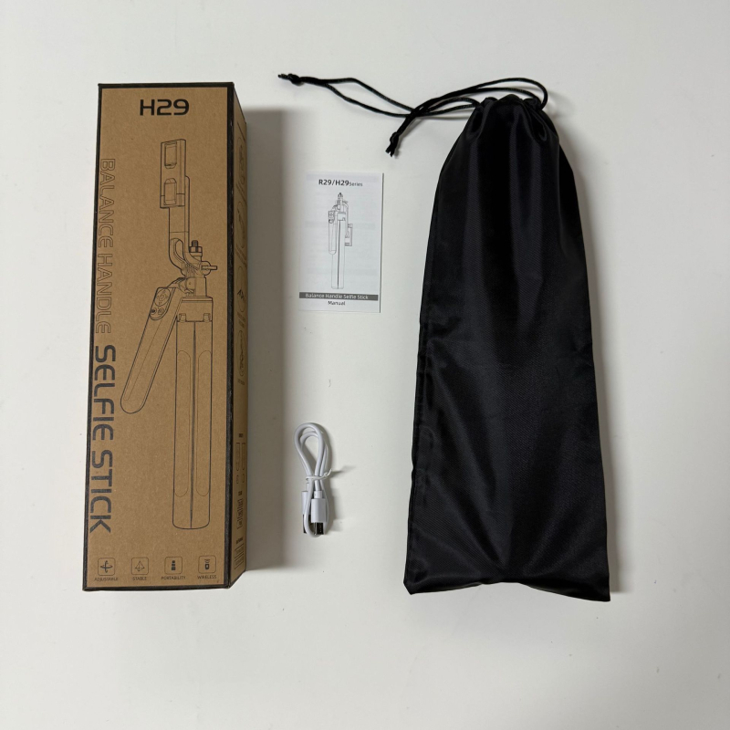 Selfie stick pentru telefon cu stabilizator anti-șoc Quadpod | Material: ABS + aliaj de aluminiu / oțel inoxidabil | Telecomandă inclusă | Bluetooth | Lumină de completare