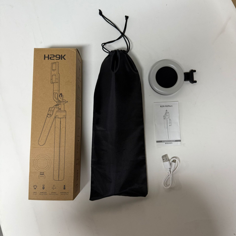 Selfie stick pentru telefon cu stabilizator anti-șoc Quadpod | Material: ABS + aliaj de aluminiu / oțel inoxidabil | Telecomandă inclusă | Bluetooth | Lumină de completare