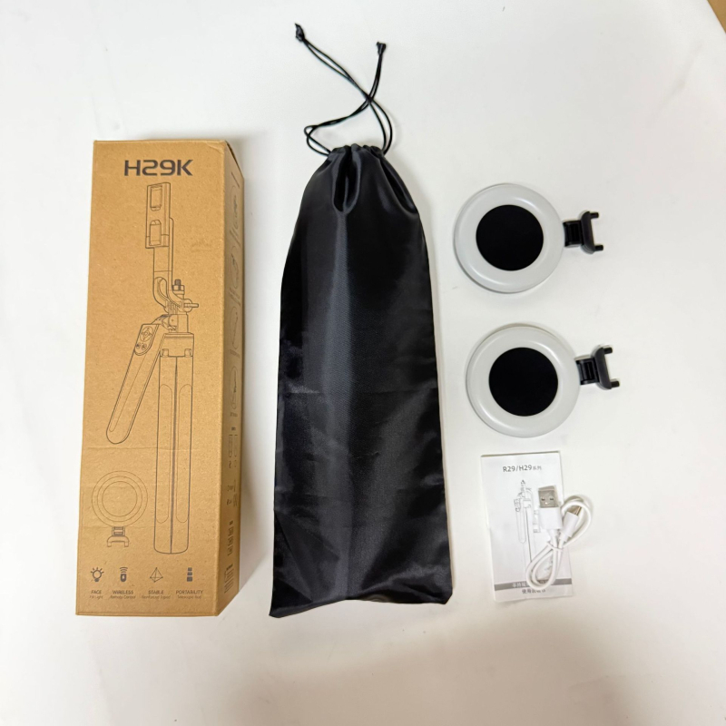 Selfie stick pentru telefon cu stabilizator anti-șoc Quadpod | Material: ABS + aliaj de aluminiu / oțel inoxidabil | Telecomandă inclusă | Bluetooth | Lumină de completare