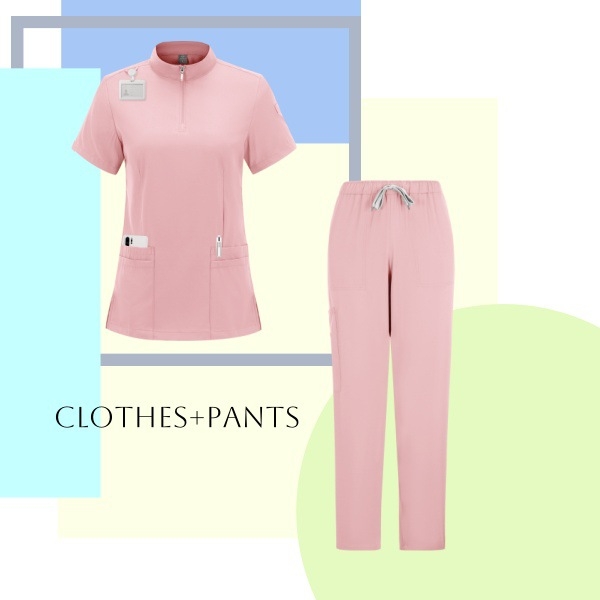 Chirurgický dentálny scrub set so split dizajnom hornej a dolnej časti, krátke rukávy, vlhkosť odvádzajúca zmes polyester-spandex, unisex lekárske oblečenie