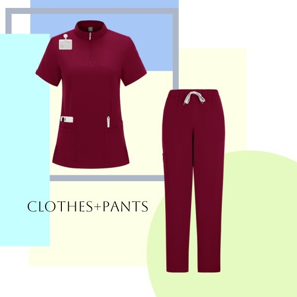 Chirurgický dentálny scrub set so split dizajnom hornej a dolnej časti, krátke rukávy, vlhkosť odvádzajúca zmes polyester-spandex, unisex lekárske oblečenie