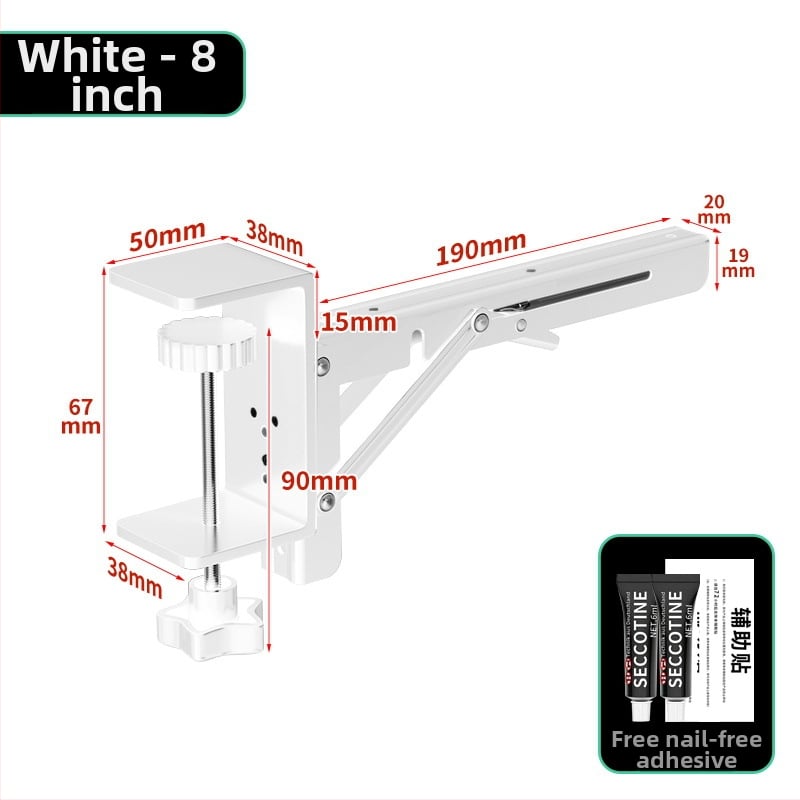 Държач за клавиатура, сгъваем без пробив (Материал: студено валцована стомана; Модел: Безпробивен сгъваем държач; Приложение: за маса или шкаф; Стил: модерен и минималистичен; Покритие: боядисана повърхност)