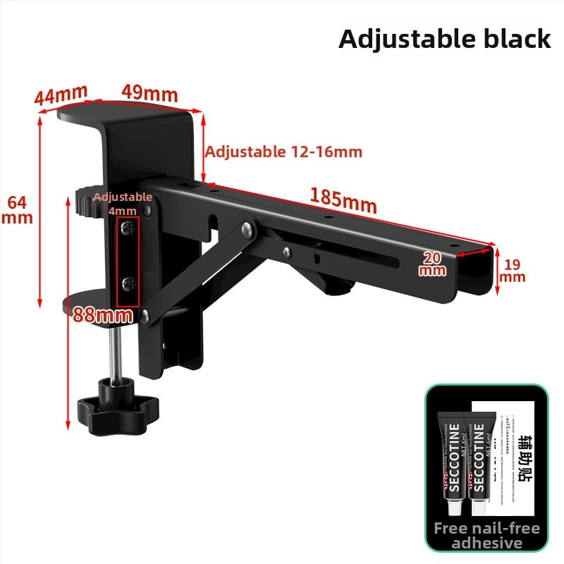 Държач за клавиатура, сгъваем без пробив (Материал: студено валцована стомана; Модел: Безпробивен сгъваем държач; Приложение: за маса или шкаф; Стил: модерен и минималистичен; Покритие: боядисана повърхност)