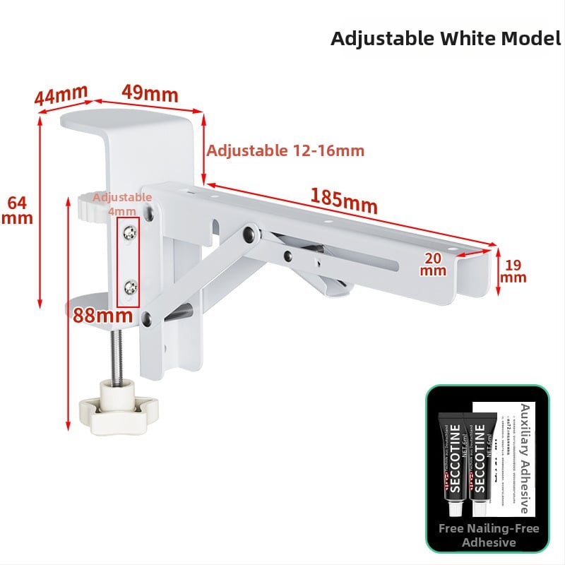 Държач за клавиатура, сгъваем без пробив (Материал: студено валцована стомана; Модел: Безпробивен сгъваем държач; Приложение: за маса или шкаф; Стил: модерен и минималистичен; Покритие: боядисана повърхност)