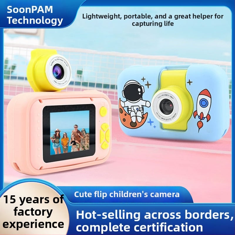 Gyerekeknek szóló kamera — 4x zoom, 2,0 hüvelykes LCD, TF-kártya tárhely, visszafordítható kivitel, játékok/videók/fényképek/szűrők