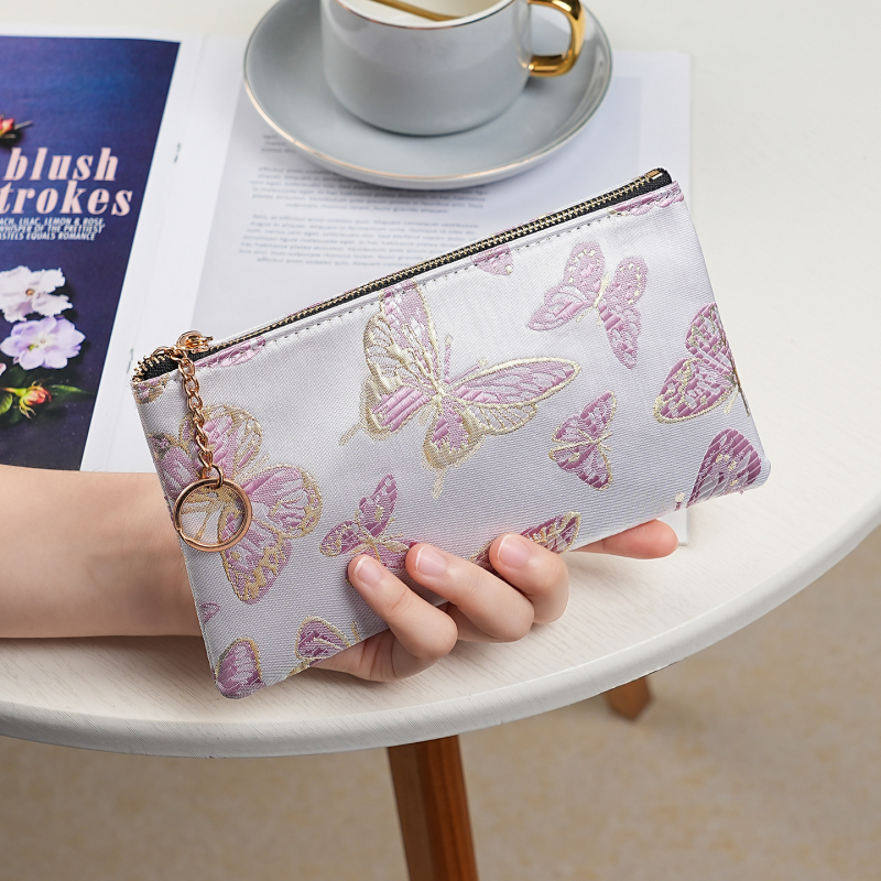 Portofel lung pentru femei, cu model floral, material PVC, căptușeală poliester, stil Noua Tendință Națională, primăvara 2025