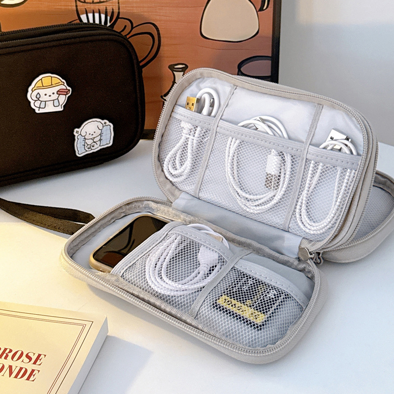 Geantă de stocare cabluri – stil geantă de mână, depozitare pe mai multe niveluri, organizator portabil, multifuncțional pentru cabluri, căști și unități USB (călătorii)