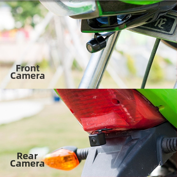T18 motociklų dviejų objektyvų vaizdo registratorius, 1080P HD, 120° matymo kampas, palaiko TF kortelę 8–32GB su cikliniu įrašu