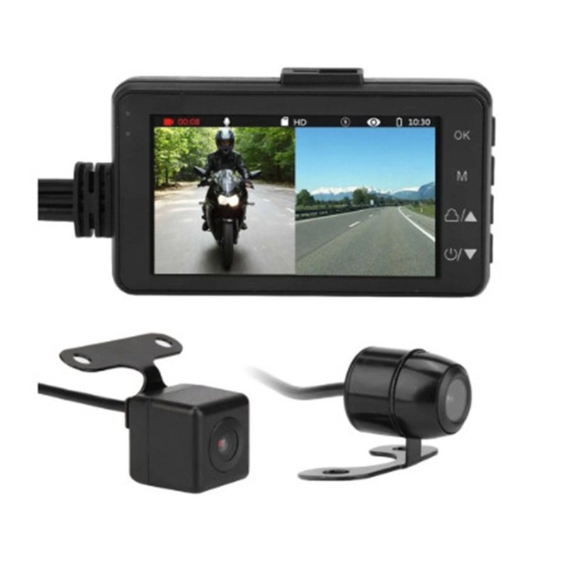 T18 motociklų dviejų objektyvų vaizdo registratorius, 1080P HD, 120° matymo kampas, palaiko TF kortelę 8–32GB su cikliniu įrašu
