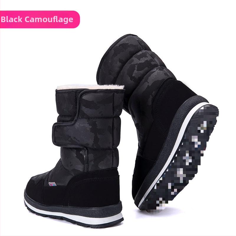 Vīriešu ziemas zābaki sniegam, ūdensizturīgi, pretslīdējoši, ar mākslīgu pūkainu oderi, bieza konstrukcija, gumijas zole