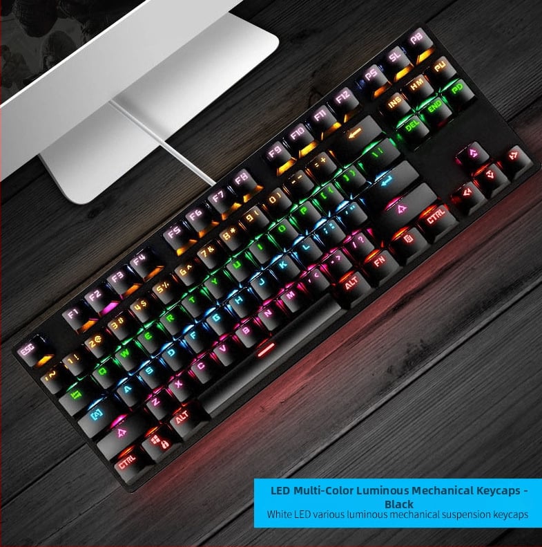 Механична клавиатура с 87 клавиша, кабелна връзка, механични превключватели, мултицветна подсветка, водоустойчива