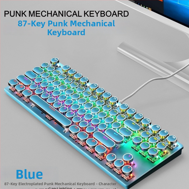 Механична клавиатура с 87 клавиша, кабелна връзка, механични превключватели, мултицветна подсветка, водоустойчива