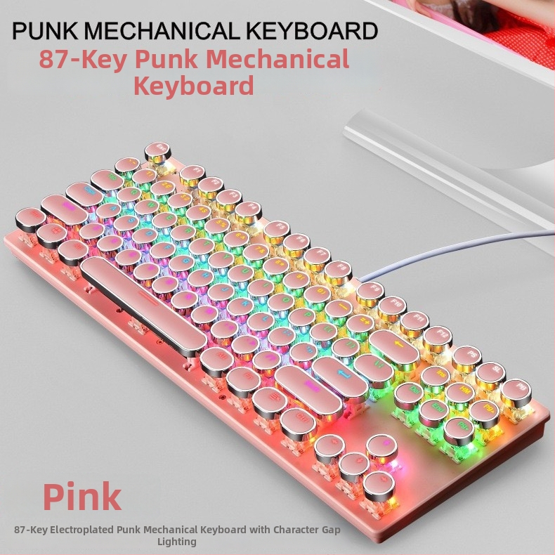 Механична клавиатура с 87 клавиша, кабелна връзка, механични превключватели, мултицветна подсветка, водоустойчива