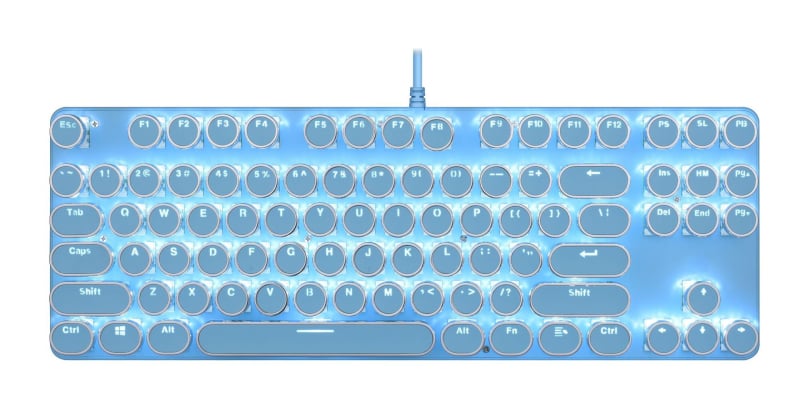 Механична клавиатура с 87 клавиша, кабелна връзка, механични превключватели, мултицветна подсветка, водоустойчива