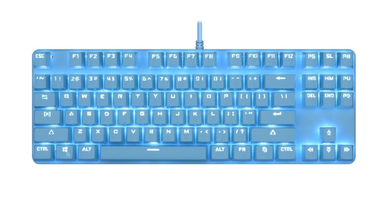 Механична клавиатура с 87 клавиша, кабелна връзка, механични превключватели, мултицветна подсветка, водоустойчива