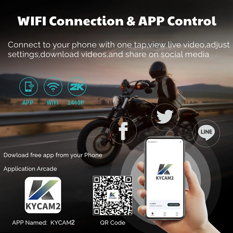 MT100 DVR pentru motocicletă cu vedere de noapte 2K, unghi de cuprindere 170°, senzor 3MP, stocare maximă 128GB, pentru motociclete