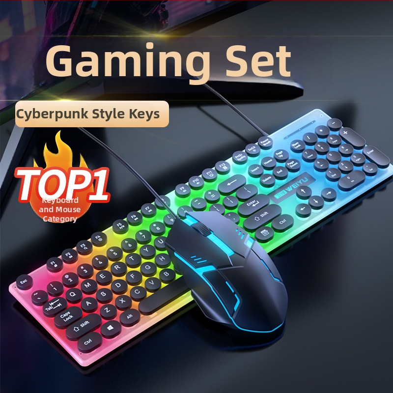 Set klávesnice a myši s Punk keycap, RGB podsvietená USB klávesnica s 1.3 m káblom, ergonomická, tlačiteľné logo, 1000dpi optická myš
