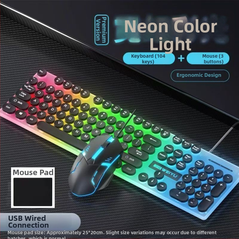 Set klávesnice a myši s Punk keycap, RGB podsvietená USB klávesnica s 1.3 m káblom, ergonomická, tlačiteľné logo, 1000dpi optická myš