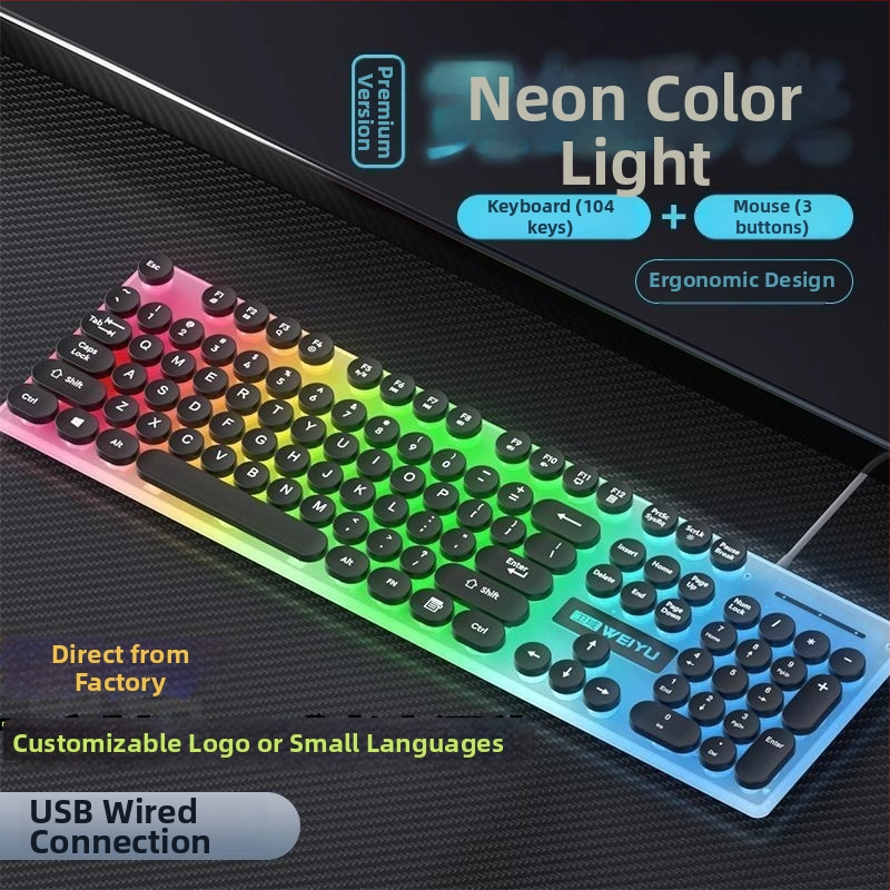Set klávesnice a myši s Punk keycap, RGB podsvietená USB klávesnica s 1.3 m káblom, ergonomická, tlačiteľné logo, 1000dpi optická myš
