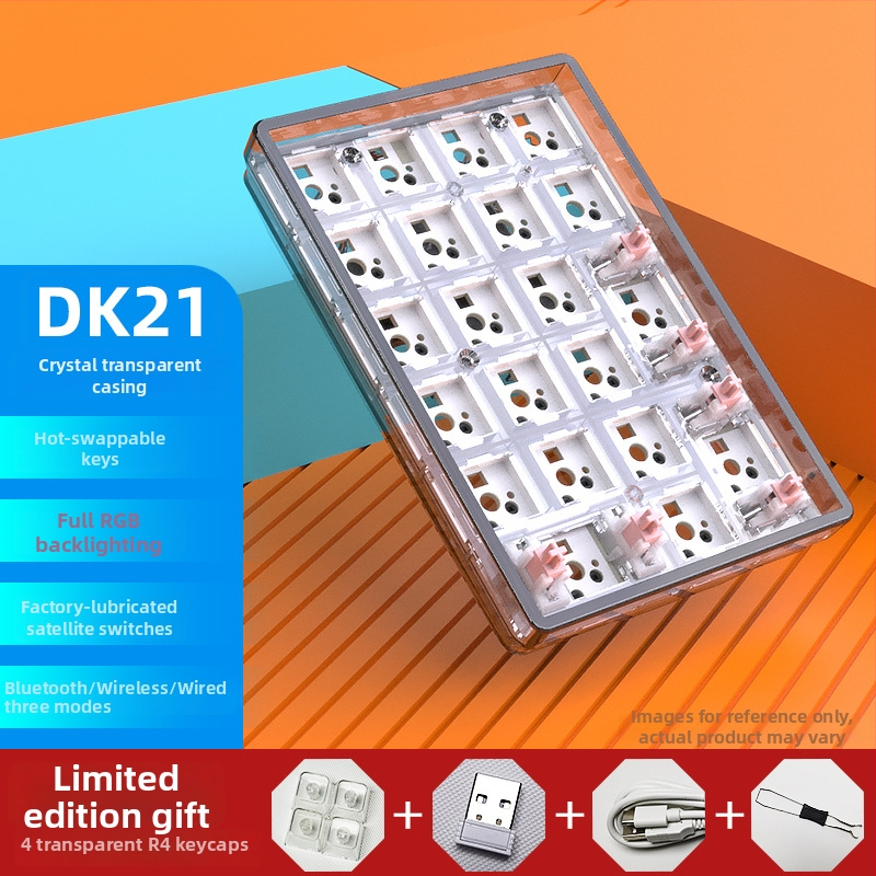DK21 механична клавиатура с 21 клавиша, RGB подсветка, три режима свързване: жично, безжично и Bluetooth, hot-swappable