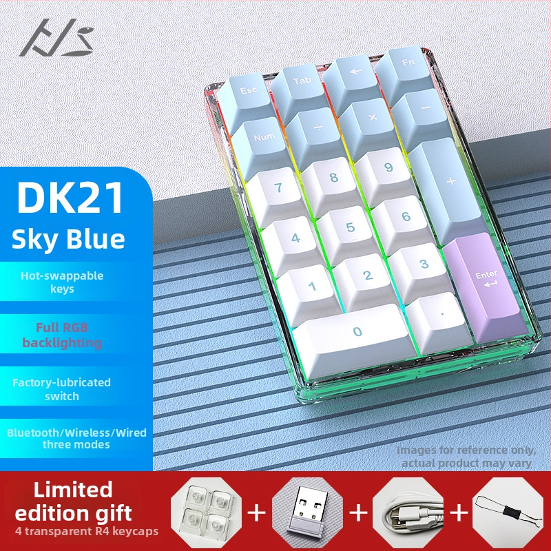 DK21 механична клавиатура с 21 клавиша, RGB подсветка, три режима свързване: жично, безжично и Bluetooth, hot-swappable