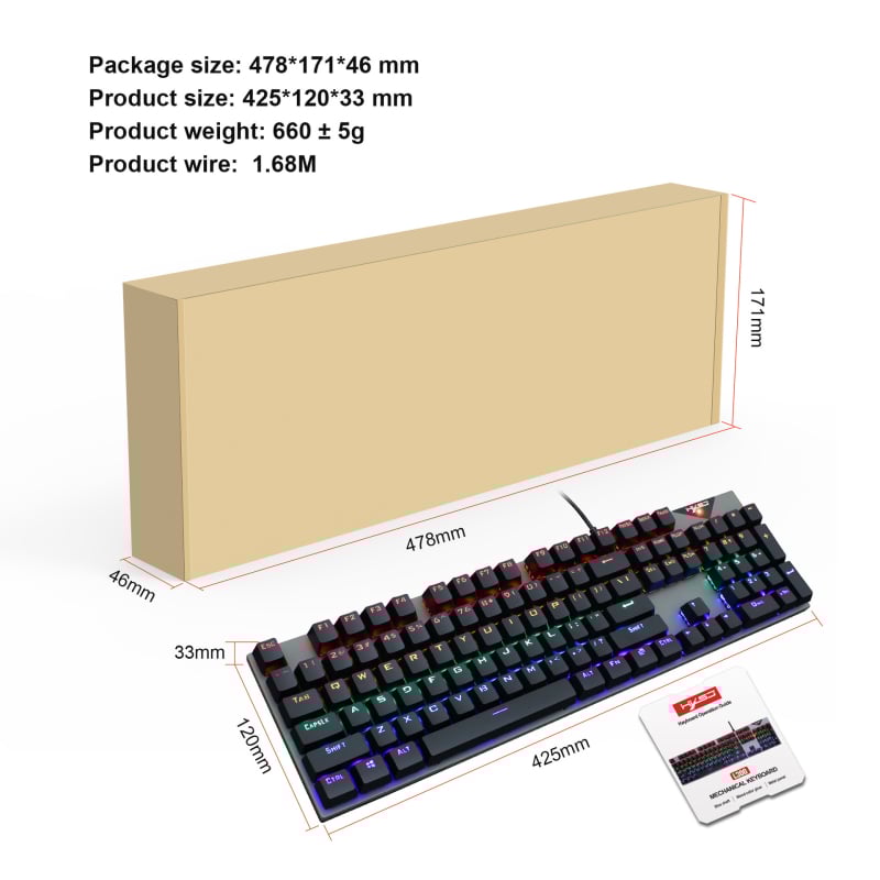 Механична клавиатура на арабски език, 104 клавиша, жично свързване, механични превключватели, ABS корпус.