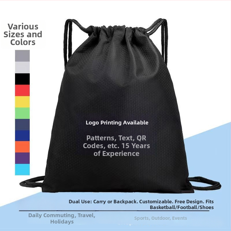 Rucsac din Oxford cu șnur pentru baschet și sporturi în aer liber, cu bretele duble și logo personalizat