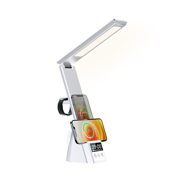Stolna lampa s Qi bežičnim punjenjem 15W, sklopiva zaštita za oči, digitalni zaslon, kompatibilno s iPhone, Apple Watch i AirPods