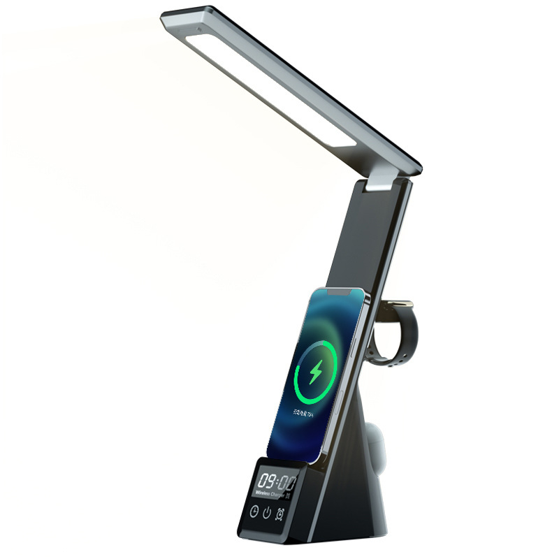 Stolna lampa s Qi bežičnim punjenjem 15W, sklopiva zaštita za oči, digitalni zaslon, kompatibilno s iPhone, Apple Watch i AirPods