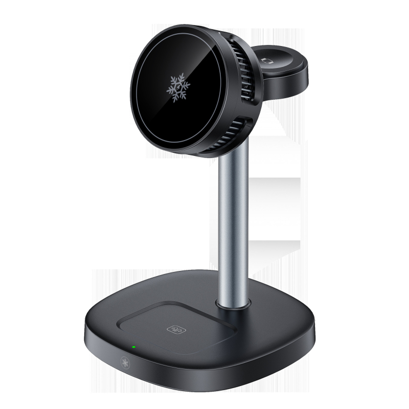 3-v-1 bezdrôtová nabíjačka na stojane s celkovým výkonom 33W, bezdrôtové nabíjanie 25W, Qi 2.2 certifikát, magnetické nabíjanie