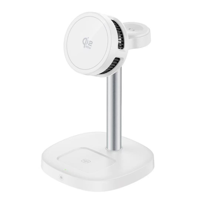 3-v-1 bezdrôtová nabíjačka na stojane s celkovým výkonom 33W, bezdrôtové nabíjanie 25W, Qi 2.2 certifikát, magnetické nabíjanie