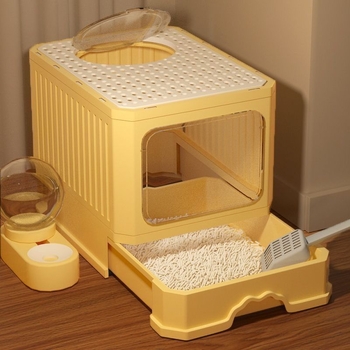 Котешка тоалетна кутия - напълно затворена, с издърпващ се горен модул, анти-арома, анти-разпръскване, двуслойна, PVC