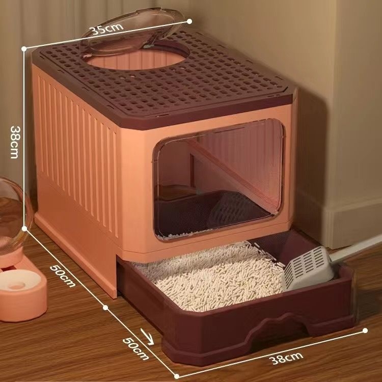 Котешка тоалетна кутия - напълно затворена, с издърпващ се горен модул, анти-арома, анти-разпръскване, двуслойна, PVC