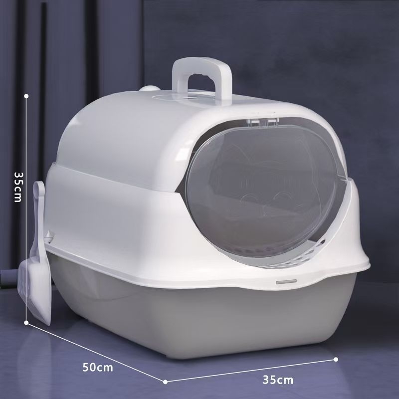 Котешка тоалетна кутия - напълно затворена, с издърпващ се горен модул, анти-арома, анти-разпръскване, двуслойна, PVC