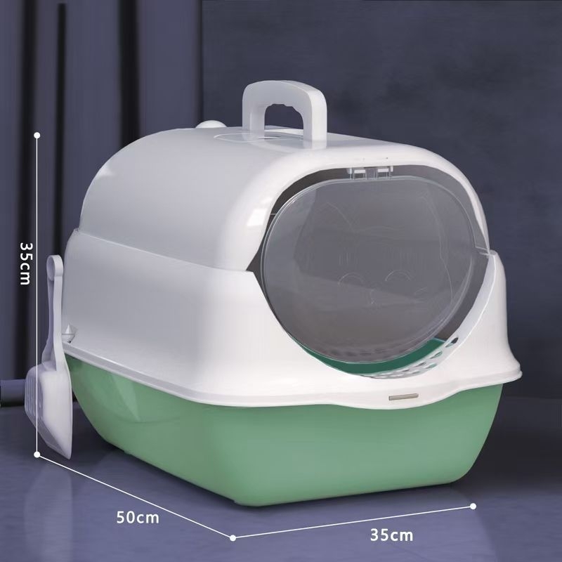 Котешка тоалетна кутия - напълно затворена, с издърпващ се горен модул, анти-арома, анти-разпръскване, двуслойна, PVC