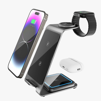 Uspravni bežični punjač, 3-u-1 stolni punjač, 15W brzo punjenje, QC3.0, kompatibilan s iPhone 14 i Huawei
