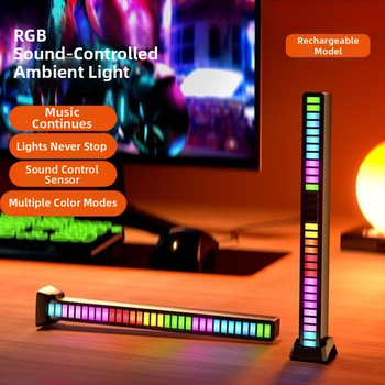 Datora galda lampa ar skaņas aktivētu apkārtējo gaismu un LED mūzikas ritmu, uzstādīšana uz galda