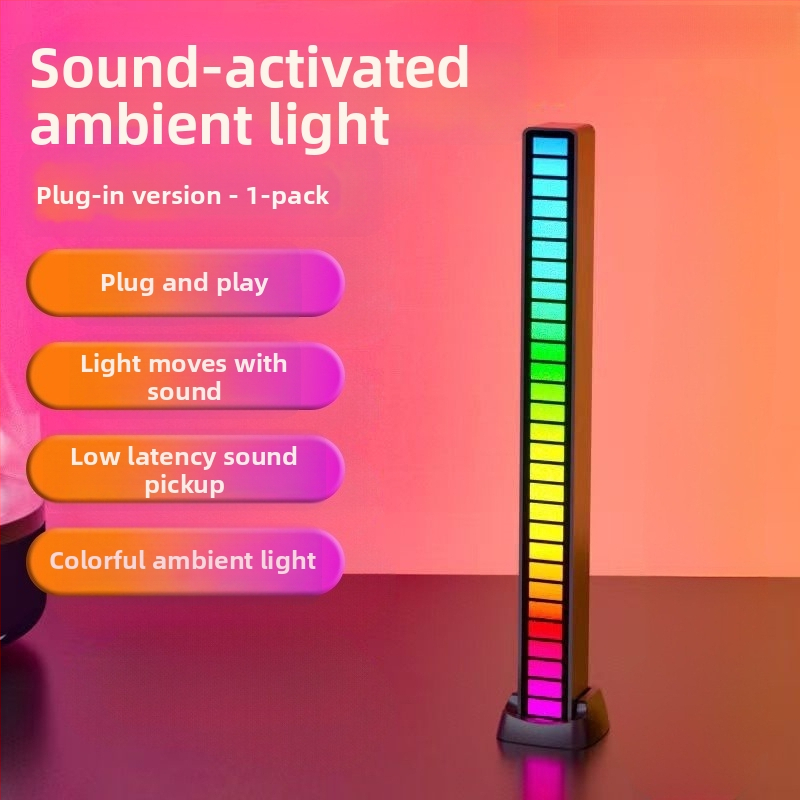Datora galda lampa ar skaņas aktivētu apkārtējo gaismu un LED mūzikas ritmu, uzstādīšana uz galda