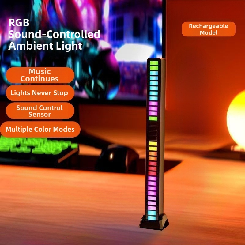 Datora galda lampa ar skaņas aktivētu apkārtējo gaismu un LED mūzikas ritmu, uzstādīšana uz galda