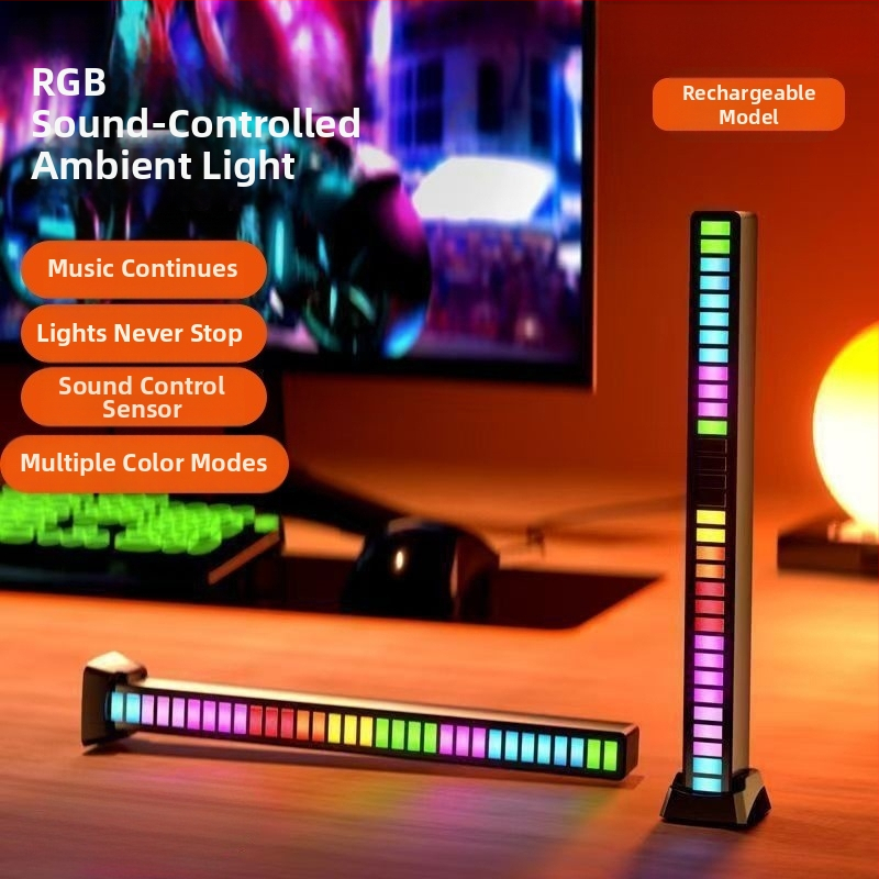 Datora galda lampa ar skaņas aktivētu apkārtējo gaismu un LED mūzikas ritmu, uzstādīšana uz galda