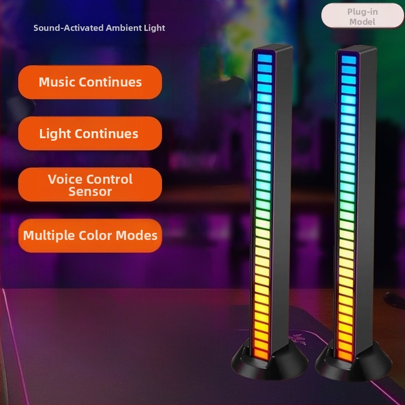 Datora galda lampa ar skaņas aktivētu apkārtējo gaismu un LED mūzikas ritmu, uzstādīšana uz galda