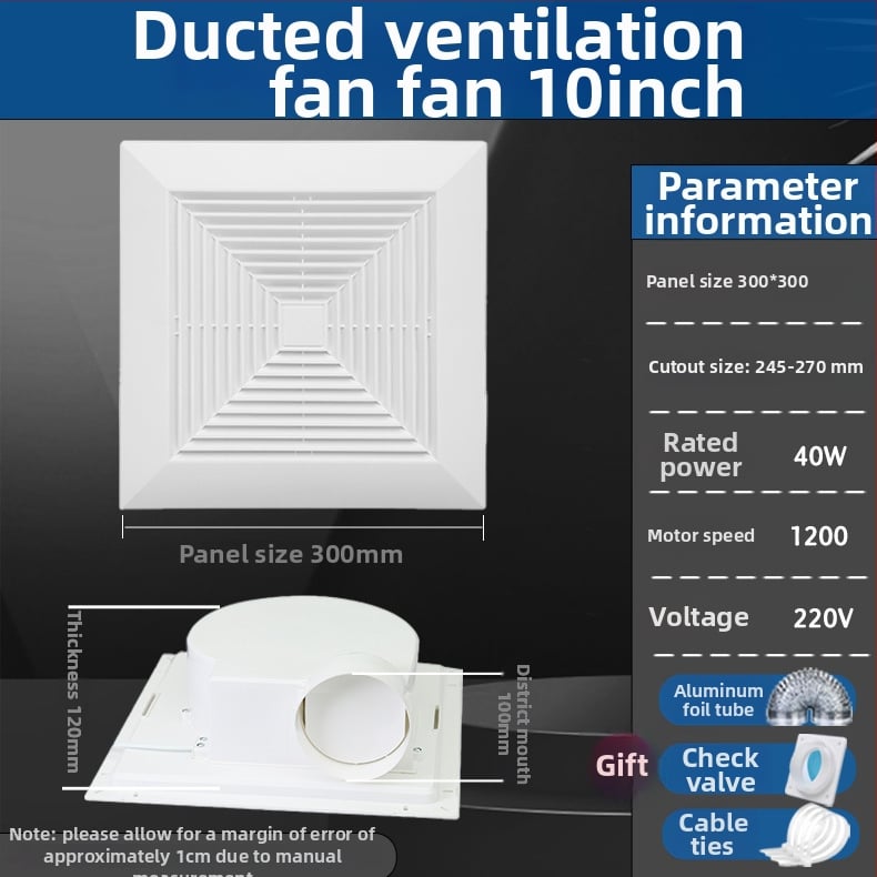 Csatornás típusú szellőztető ventilátor konyhához és fürdőszobához, mennyezet alatti felszerelés, 220V, 40W