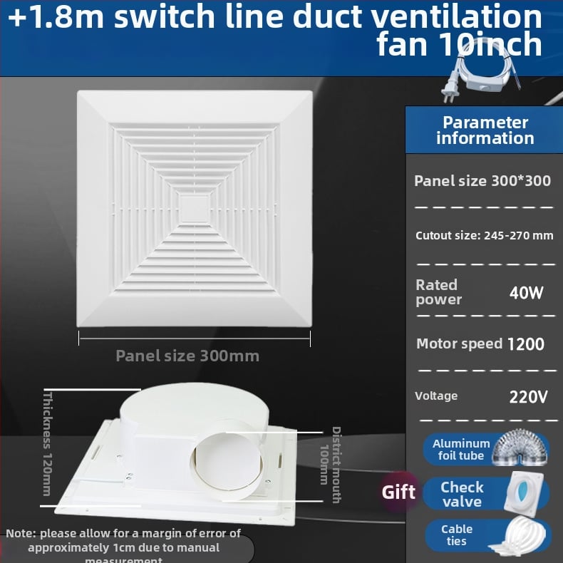 Csatornás típusú szellőztető ventilátor konyhához és fürdőszobához, mennyezet alatti felszerelés, 220V, 40W
