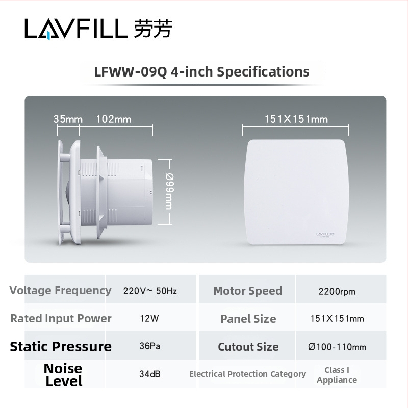 Laofang LFWW-09Q fürdőszobai falra szerelhető ventillátor – függő telepítés, 220V, 12W, mechanikus vezérlés