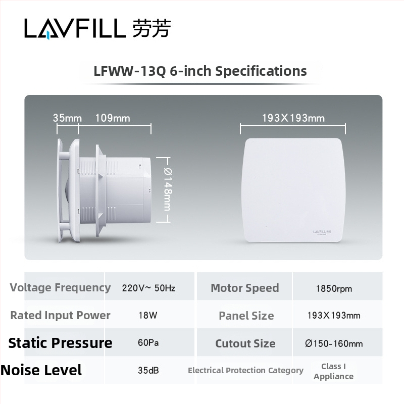 Laofang LFWW-09Q fürdőszobai falra szerelhető ventillátor – függő telepítés, 220V, 12W, mechanikus vezérlés